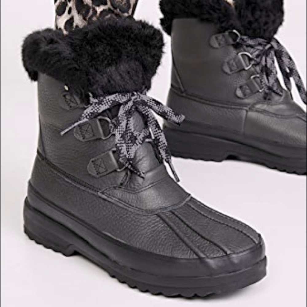 SPERRY Maritime black fur gray Leather Winter Boots